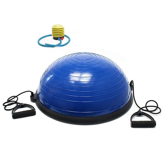Halbball Ø58 cm Balance Trainer Fitness Yoga Ball Gymnastikball Pilates Balancekissen mit Zugbändern