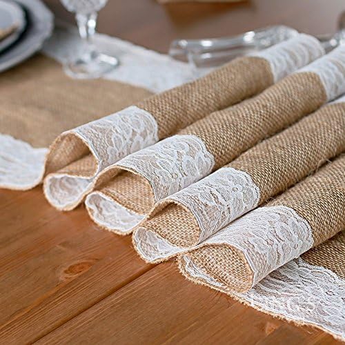 Lelly Q Rustic Burlap Lace Hessian Table Runner Jute Country Outdoor Wedding Party Décor Thanksgiving Christmas Decor (A)