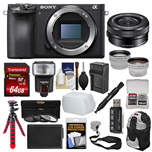 Sony Alpha A6500 4K Wi-Fi Digital Camera Body with 16-50mm PZ Lens + 64GB Card + Backpack + Flash + Battery & Charger + Tripod + Kit Sony Alpha A6500 4K Wi-Fi Digital Camera Body with 16-50mm PZ Lens + 64GB Card + Backpack + Flash + Battery & Charger + Tripod + Kit