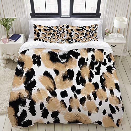 LIASDIVA Duvet Cover Set, Animal Print Leopard Texture Background, Colorful Decorative 3 Piece Bedding Set with 2 Pillow Shams, King Size