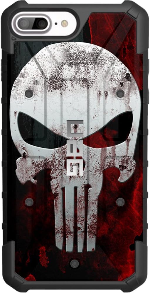 Limited Edition- Customized Designs by Ego Tactical Over a UAG Urban Armor Gear Case for Apple iPhone 8 Plus/7 PLUS/6s Plus/ 6 Plus (Larger 5.5")- Black Bloody Punisher