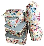 Packing Cubes 6pcs my FL Backpack Organizers Set for Carry on Travel Bag Luggage Cube (Bright flowers)
