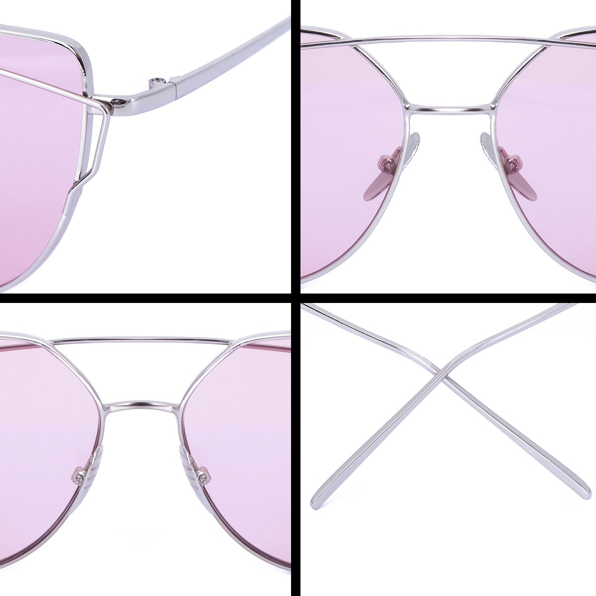 WISH CLUB Women Cat Eye Sunglasses Oversized Transparent Clear Fashion Lens Durable UV400 Glasses(Pink)