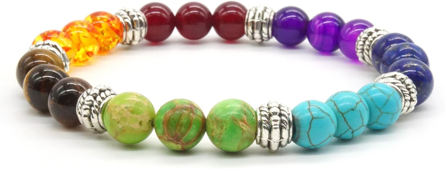 Zhubling Rainbow Stone Bracelet Crystal Healing Reiki Energy Balancing Gemstone Stretch Bracelet Round Bead for Men Woman