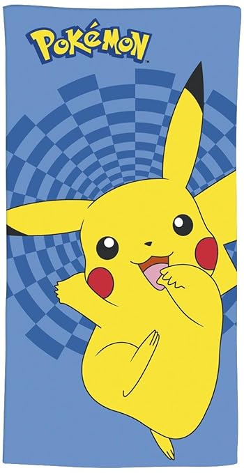Pokémon Badetuch 70cm x 120cm Pikachu 100% Baumwolle Velours-Qualität Pokemon Let's Go Evoli Schwert und Schild Schwarz und W