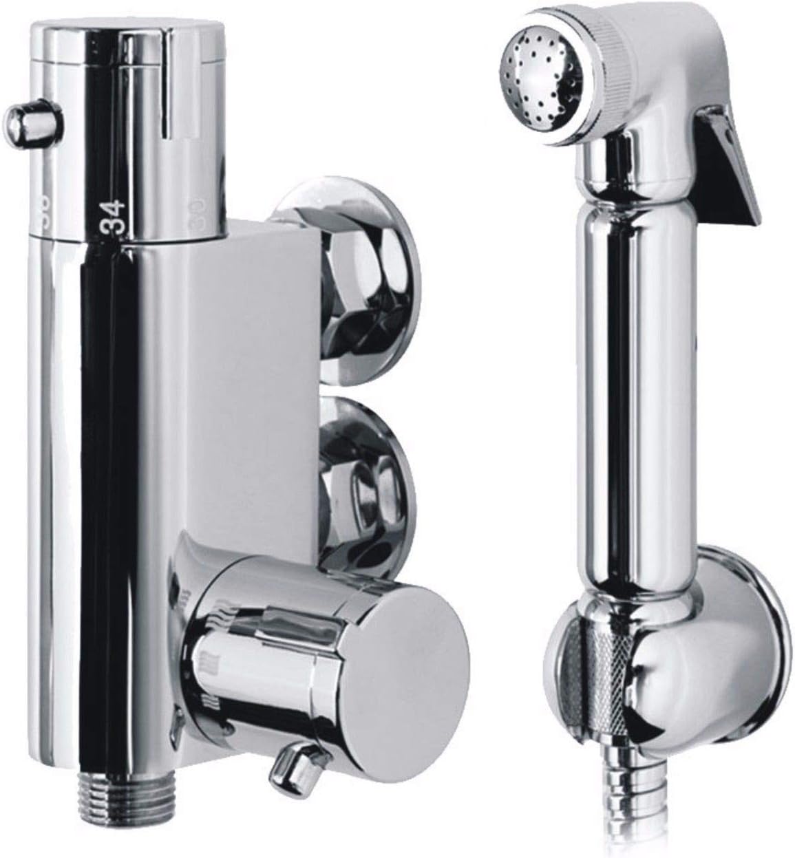 BATHROOM BRASS BIDET DOUCHE SHATTAF SPRAY KIT & MINI THERMOSTATIC VALVE