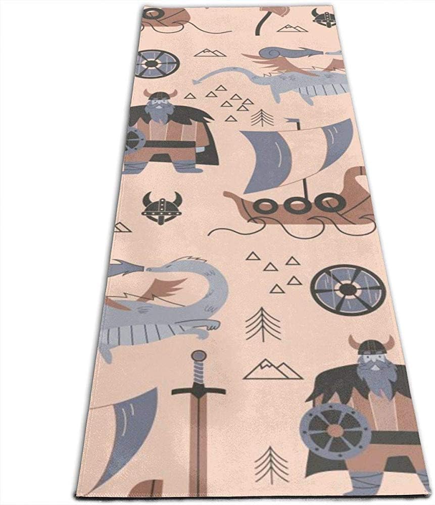 Ogden Yoga Mat with Mesh Bag Vikings Cartoon Style Seamless Microfiber Thick Yoga Mat for Hot Yoga, Pilates and Fitness