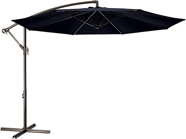 Amazon Com Patio Umbrella 10 Ft Cantilever Offset Umbrella Outdoor Market Hanging Umbrellas Garden Umbrella Crank With Cross Base 8 Ribs 10 Ft Navy Garden Outdoor