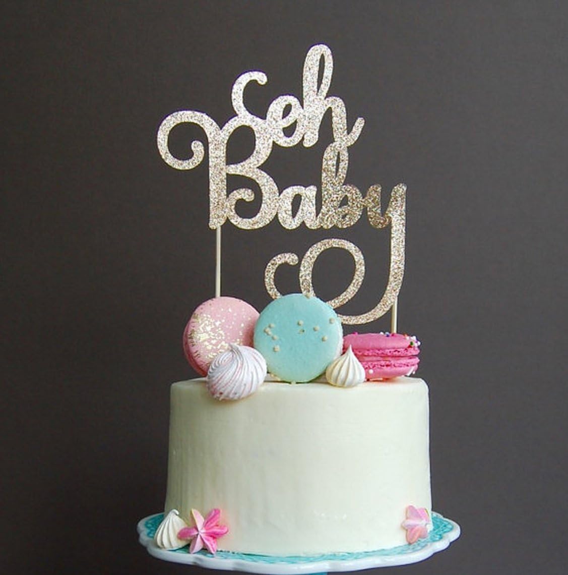 Amazon Com Maydolbone Gold Glitter Oh Baby Shower Cake Topper