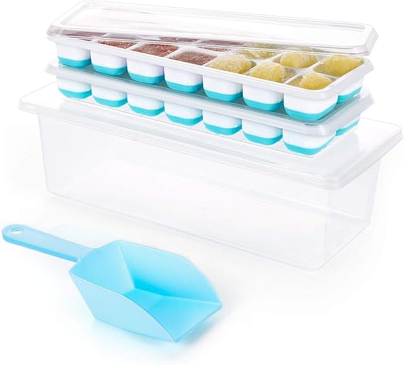 Covered Ice Cube Trays Bin for Freezer Ice Holder