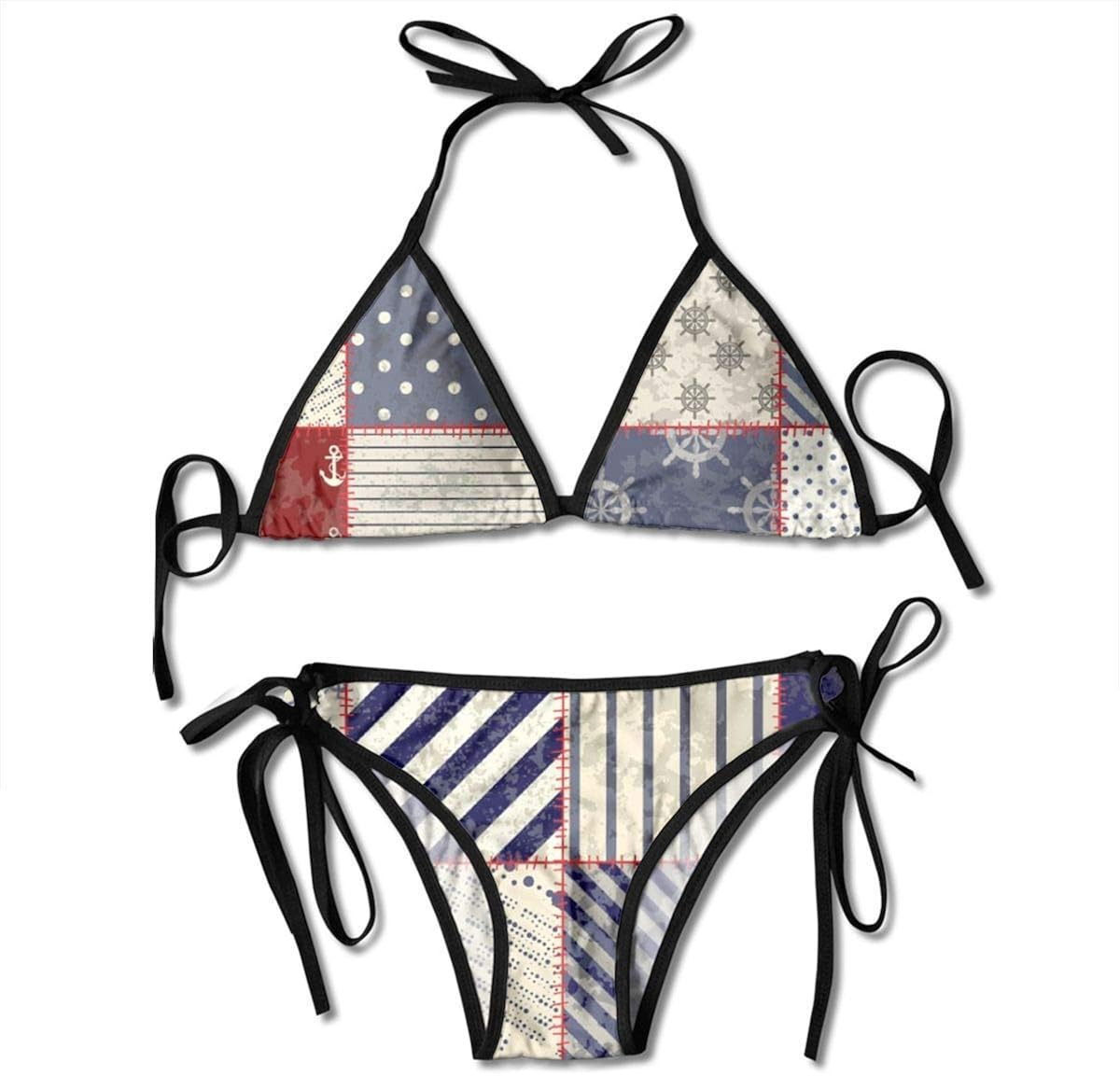 smartgood Nautical Maritime Nautical Anchor Vintage Sailor Bikini Set Beach Swimwear Two Piece