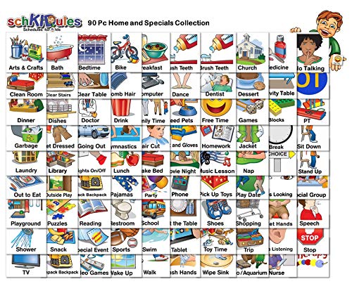 SchKIDules 109 Pc Special Needs/Home-Themed Magnet Collection for Visual Schedules, Kids Calendars and Behavior Charts: 90 Activity Magnets Plus 19 Headings Magnets (2nd Ed)
