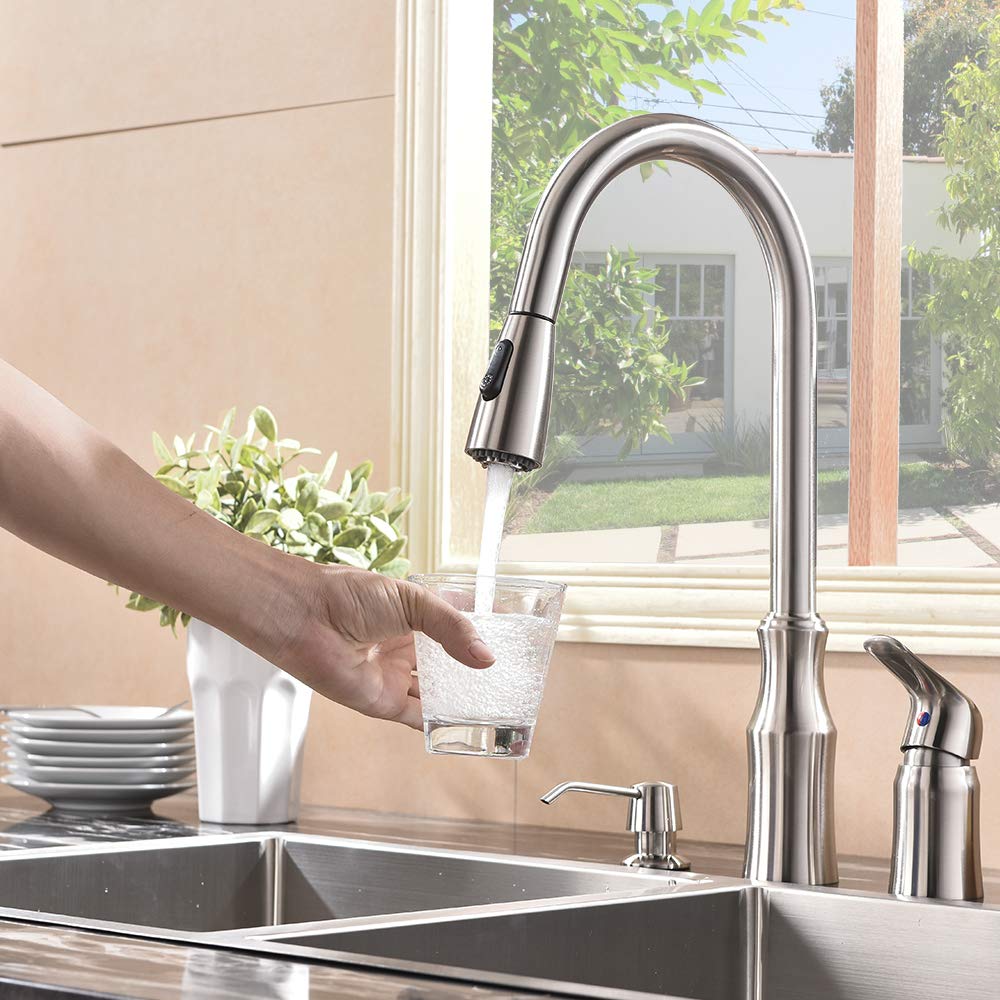 Hotis 3 Hole Kitchen Sink Faucet with Pull Down Sprayer Soap Dispenser