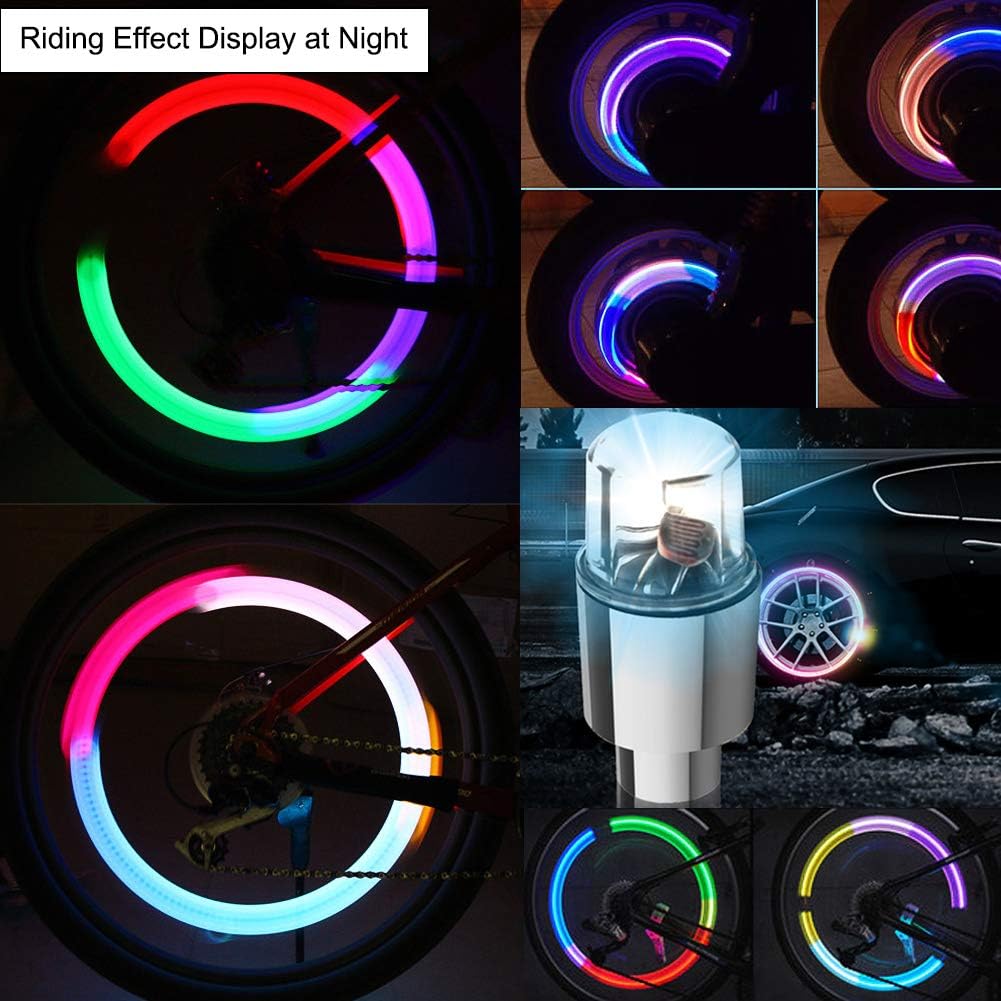CJRSLRB 4Pcs Car Tire Valve Lights, Bike LED Wheel Light, Waterproof LED Valve Cap Lamp for Car Bike Motorcycle (Colorful): Automotive