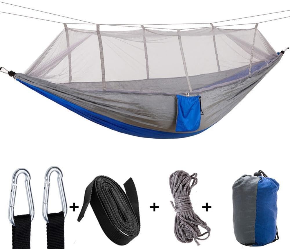 Haixin Double hammock with mosquito nets, ultra light portable outdoor parachute nylon hammock/camping aerial tent camping, backpack, survival, travel etc. (260cm*140cm)