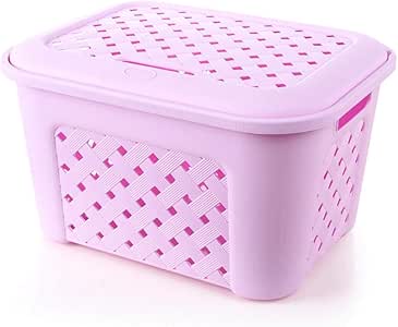 LLLKKK - Cesta de almacenamiento (2 paquetes, ratán con tapa, plástico