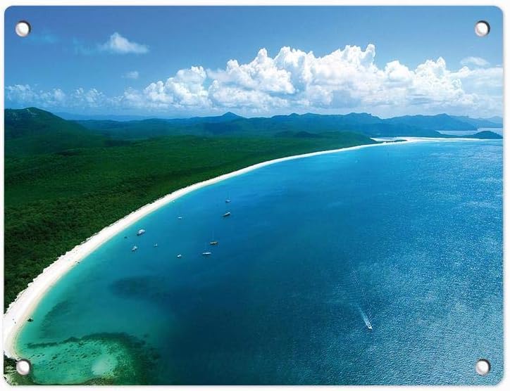 Hamilton Island Beautiful Coast Beach Blue Sea Boats Australia Metal Tin Sign, Wall Decorative Sign for Cafe Bar Pub Beer Club Wall Home Decor, Size 12" X 8" (30x20cm)