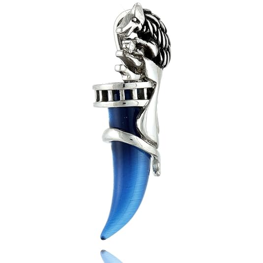 DonDon® Herren Anhänger Zahn blau mit Wolf Verzierung