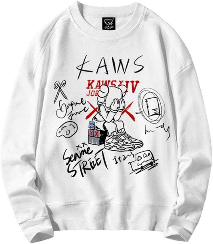 nveada Sweatshirt Sesame Street Sweater Ins Long Sleeve Loose Fashion Graffiti Tide Jacket White-XL