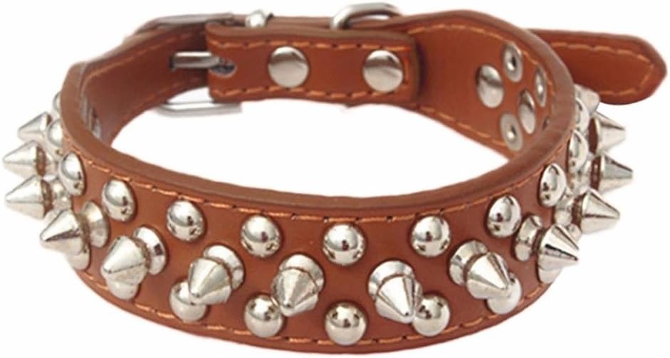 LINGERY Adjustable Leather Rivet Spiked Studded Pet Puppy Dog Collar Neck Strap for Small Medium Big Pet