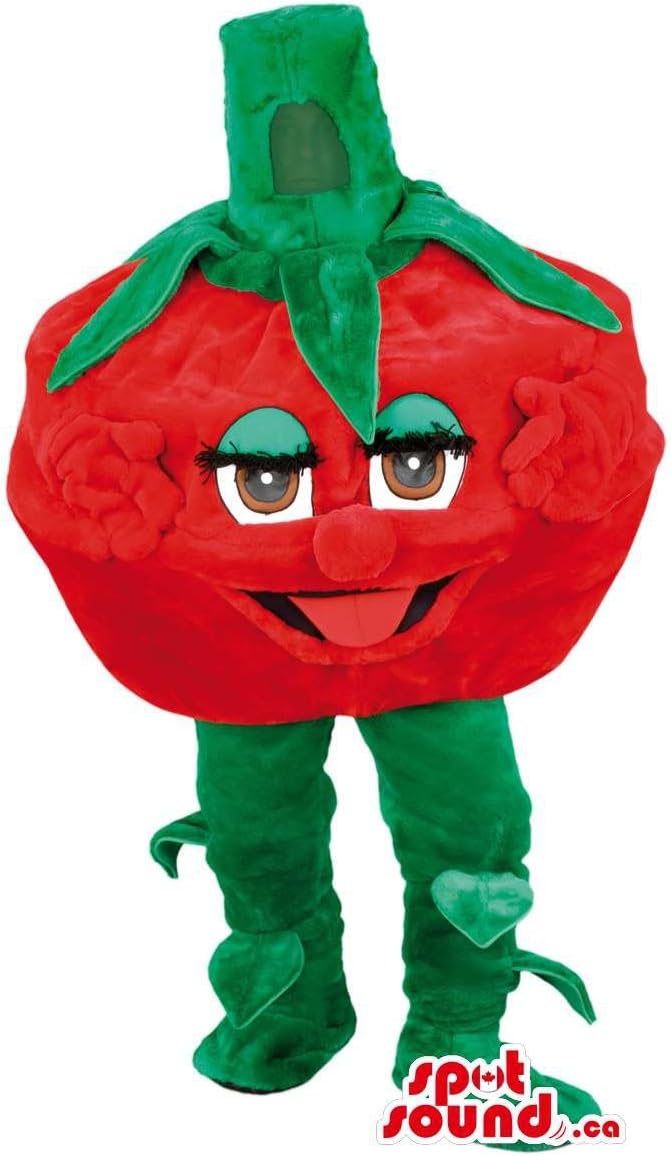 Red Tomato Vegetable Mascot SpotSound US With Peculiar Eyes And Tongue