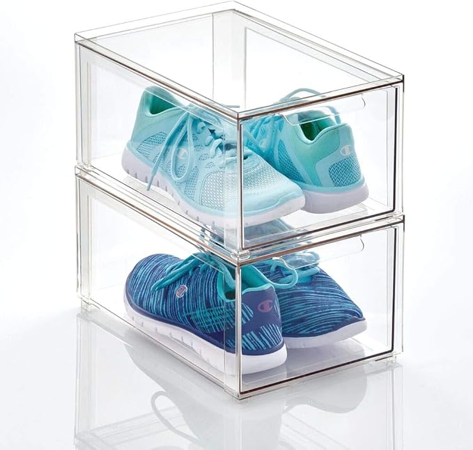 mDesign Shoe Storage Box with Drawer Sturdy Plastic Storage Box for