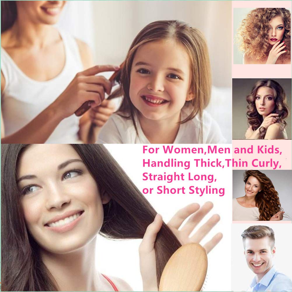 Wood Hair Brush,100% Wooden scalp brush Scalp Massage Antistatic Wooden Hair Comb Natural Wood Handle Portable Size and Fits Gift (9 in)