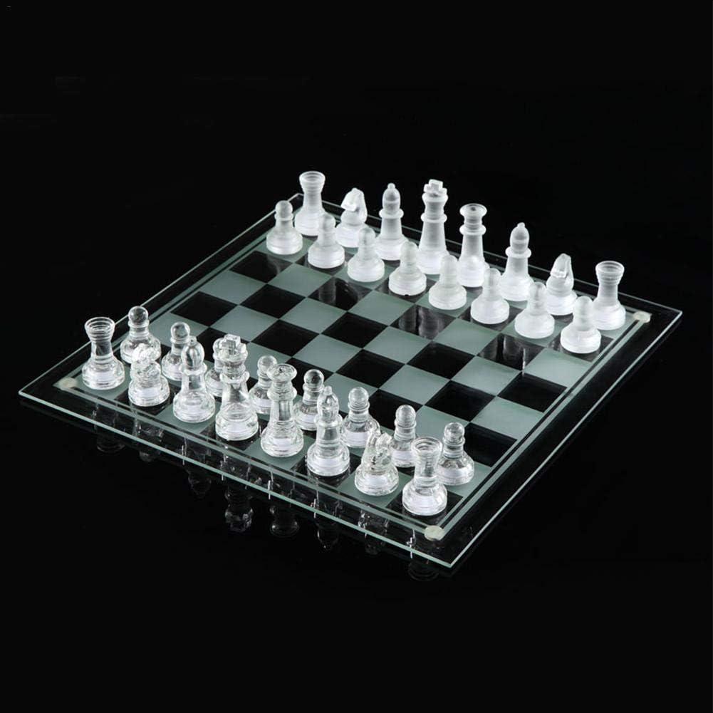 Waroomss Exquisite Frosted Glass Chess Set 35 cm x 35 cm 32 Pieces