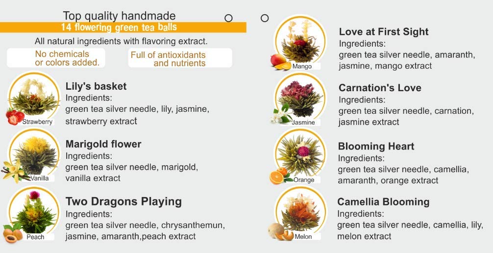 Assorted Blooming Tea Flower Balls with Flavors (7 balls)