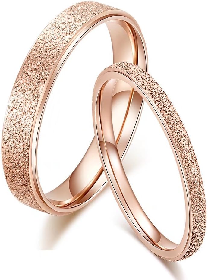 KAIYUFU Jewelers 4mm and 2.8mm Women's Titanium Rose Gold Frosted Engagement Wedding Band Jewelry Rings Gifts Comfort Fit