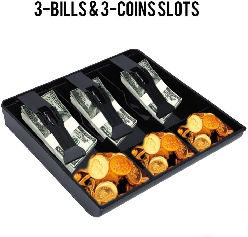 Cash Drawer Register Insert Tray, Replacement 3 Bills 3 Coins Money Storage Box Plastic 9.6 x 9.6 x 1.4inch Black & White(Black) : Office Products