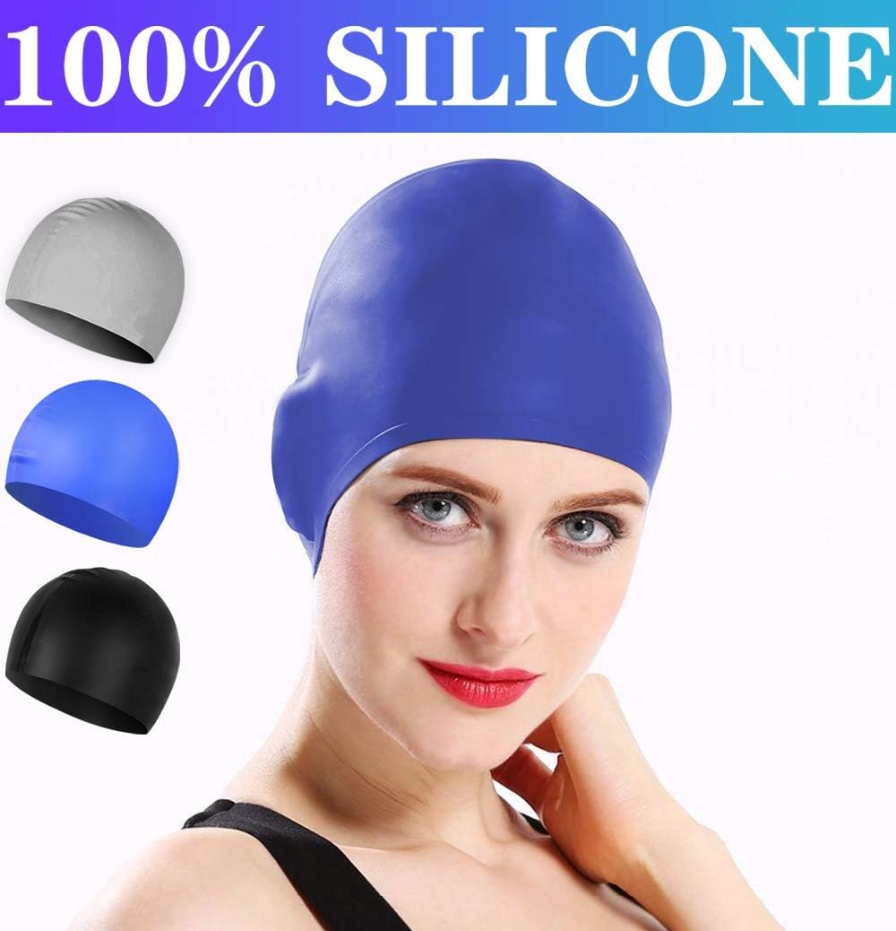 Comforer Swim Cap Silicone Swimming Cap for Women Men Adults Youths Waterproof Bathing for Long or Short Hair with 3D Ergonomic Design, Comfortable Fit Swim Caps - 3 Colors