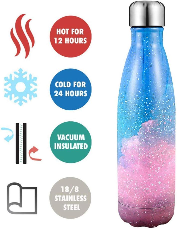 olyee 17oz Vacuum Insulated Water Bottle 500ml Double Wall Stainless Steel Bottle Leak Proof Hot & Cold Sports Drinks Bottle for Camping Cycling