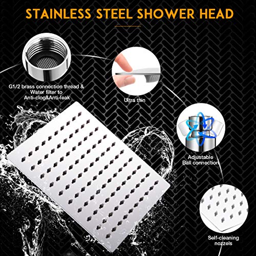 Shower Head Combo, Baban 8'' High Pressure Rainfall Stainless Steel Shower Head, Stainless Steel Handheld Shower Head Combo with Strong Suction Cup Holder, 3-Way Water Diverter, 1.5M Hose, Chrome