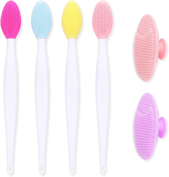 Lip Scrub Brush Set 4pcs Silicone Exfoliating Lip Nose Brush Double