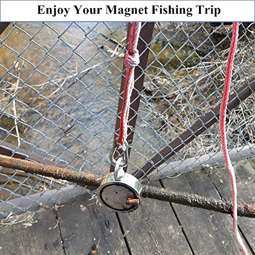 Fishing Magnet Double Sided, 780lbs (354 KG) Pulling Force Super Strong Rare Earth Neodymium Round Magnet with 33 ft Rope & Glove, for Magnetic Fishing, River, Salvage, 2.64" Diameter - Thumbnail 4