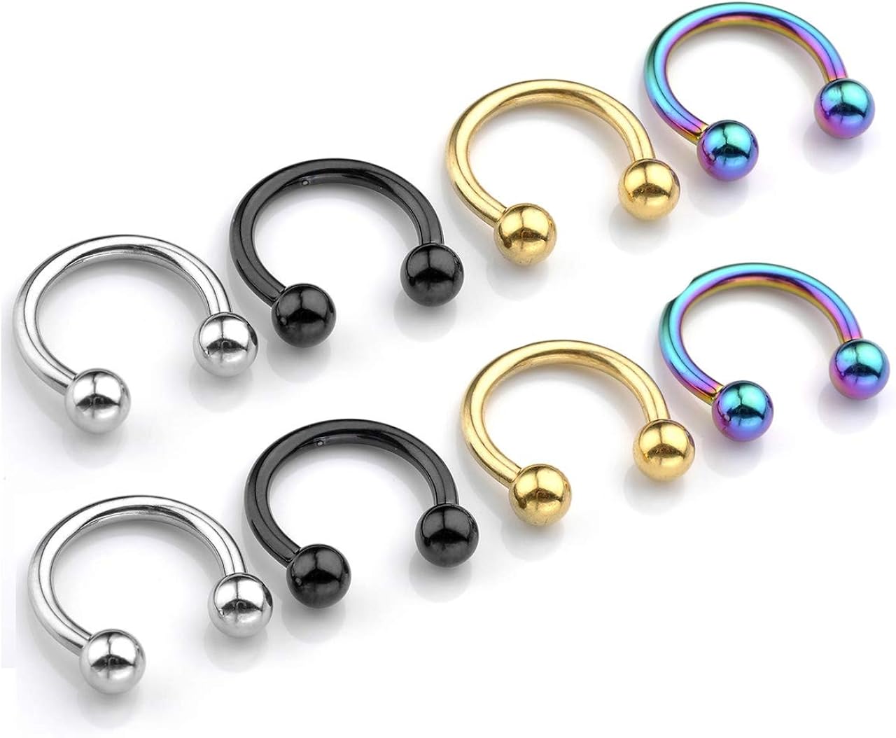 Jovivi 4 works 14G Stainless Steel Horseshoe Nose Ring Septum Tragus Cartilage Earrings Helix Lip Eyebrow Piercing Jewellery,10mm
