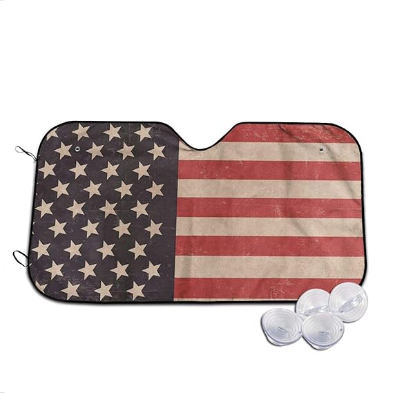 Retro Patriotic American Flag Car Windshield Sun Shade Universal Fit Car Sunshade
