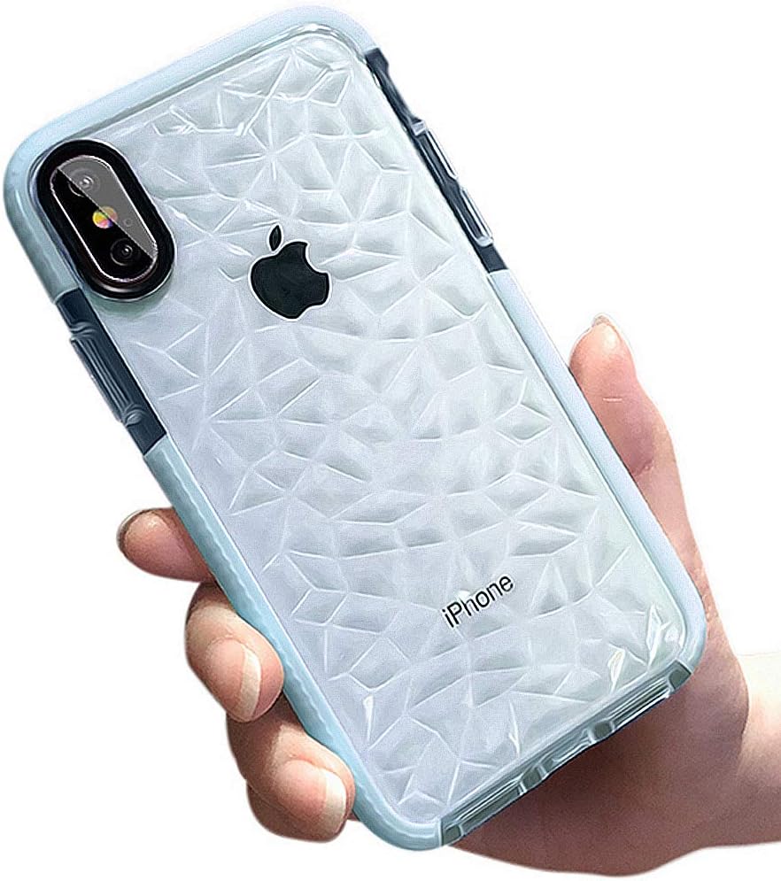 COOLQO Compatible for iPhone Xs/X Case 5.8", Women Girls Men Crystal Clear Slim 3D Diamond Pattern Soft TPU Dual Layer Air Cushion Shockproof Drop Protection Anti-Scratch Phone Protective Cover Blue
