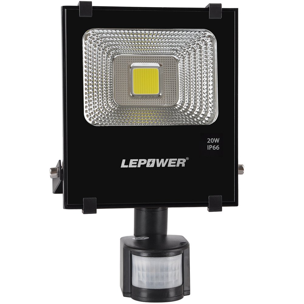 LEPOWER 20W Motion Flood Lights,1600lm Super Bright Outdoor LED Floodlights,Waterproof,Daylight White 6000K,PIR Sensor security Light, Motion Light for Entryways, Stairs,Yard,Patio and Garage(NO PLUG)