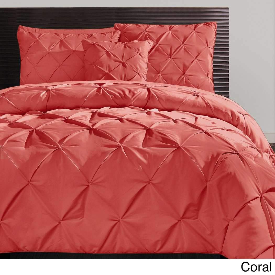 OSD 4pc Coral Pink Pintuck Comforter Queen Set, Polyester