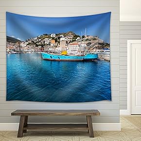 Original Hydra Island in Greece - Fabric Wall Tapestry Home Decor - 51x60 inches