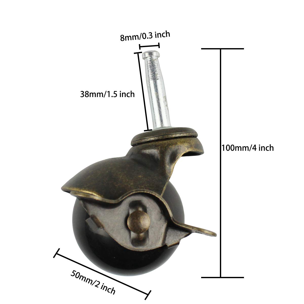 4 PCS Ball Caster Heavy Duty Stem Swivel Wheel 2 Inch Vintage Stem Caster with 4 Sockets Antique Smooth Caster Wheel for Chairs Sofa Table Leg (Stem casters with Brake Lock): Industrial & Scientific