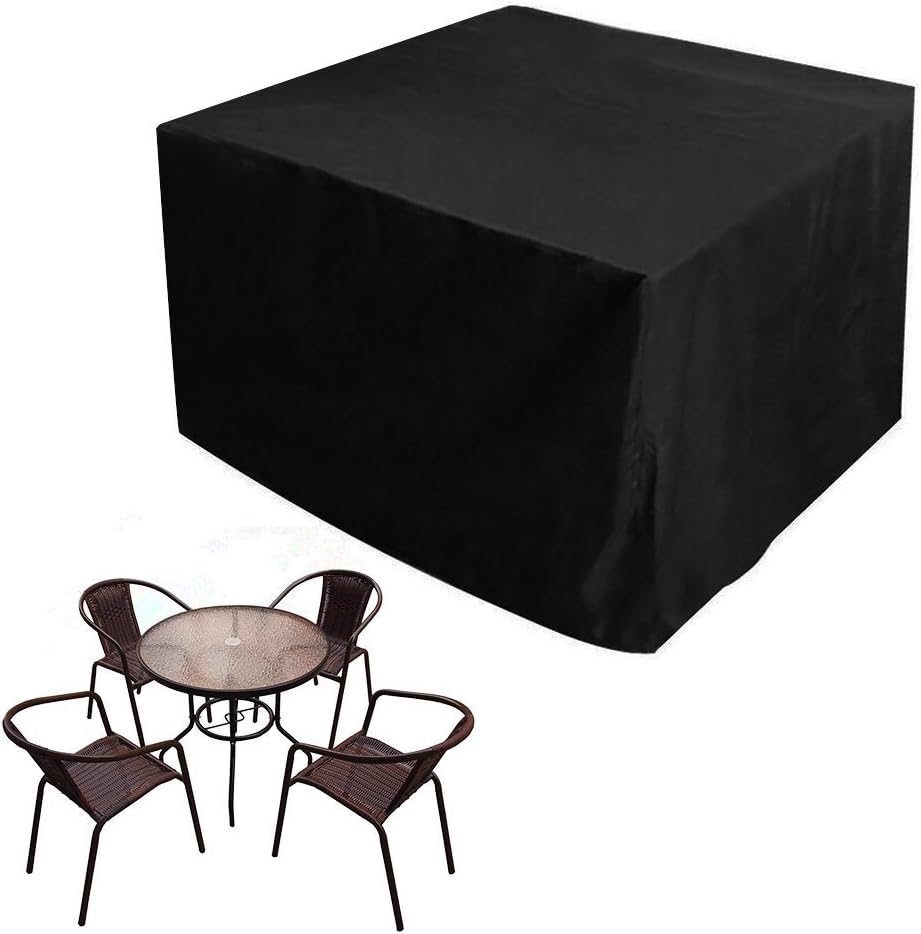 JTDEAL Garden Furniture Cover Outdoor Patio Table Protector with Waterproof Oxford Black Rectangular Table Cover for Rattan Sofa Chairs Care(123x123x74CM)