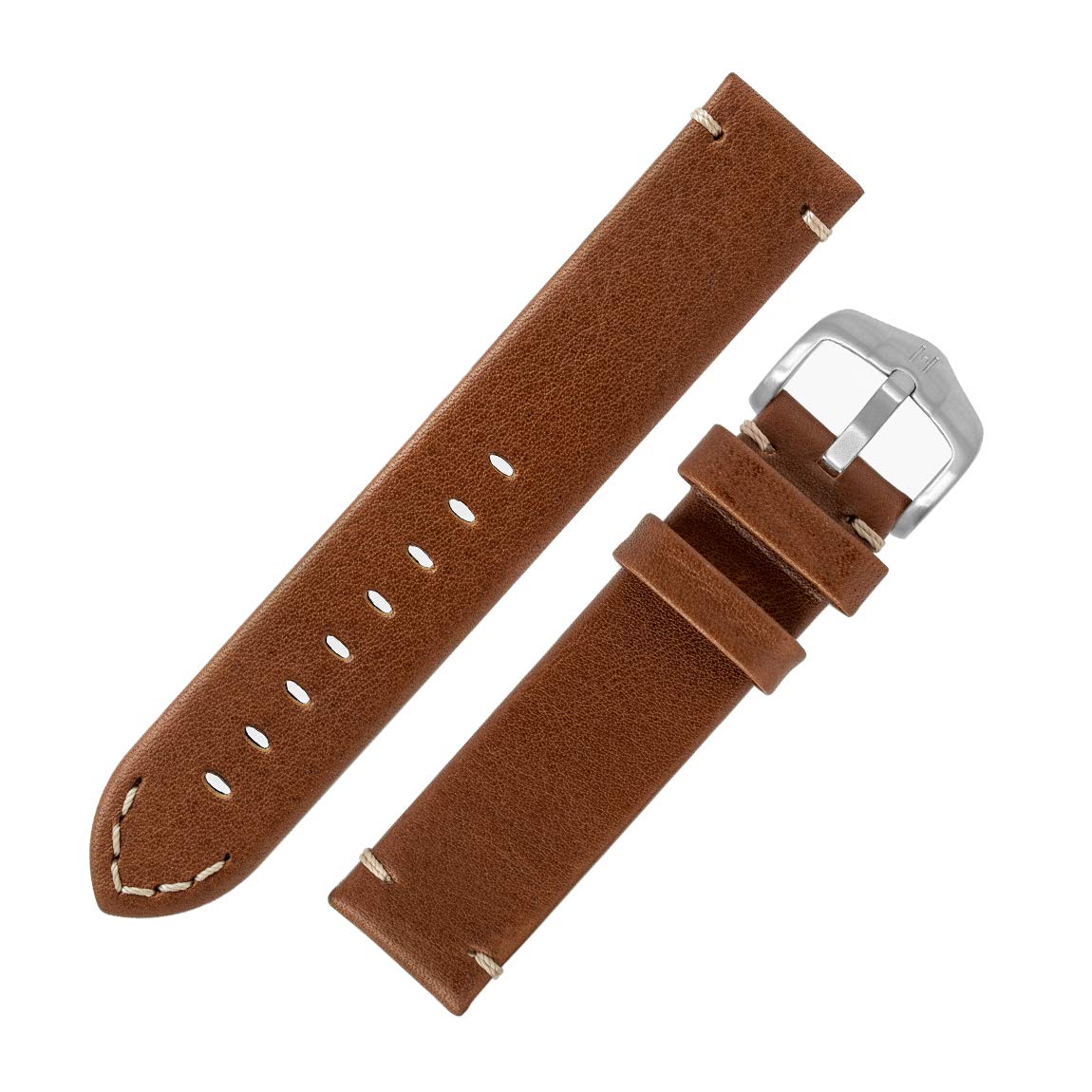 HirschRanger Retro Leather Parallel Watch Strap with Buckle in Gold Brown