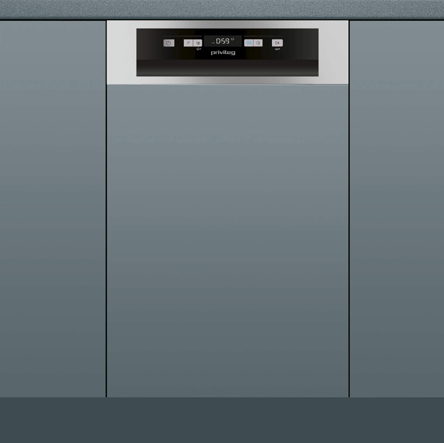 Privileg RSBO 3T224 X Geschirrspüler Teilintegrierbar/45 cm / 44 dB/ Push&Go / Xtra Programm/ Vollwasserschutz/ Express-Programm/ Intensivprogramm/ Startzeitvorwahl/ Kindersicherung