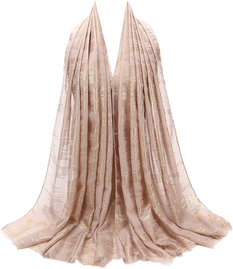 Women Chiffon Scarf, Fashion Long Shawl Wrap Soft Muslim Hijab with Sequin Decor