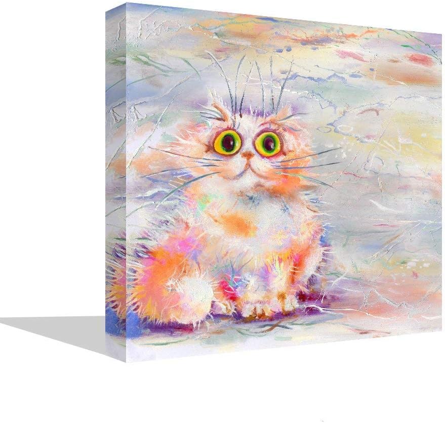 Colorful Cat Abstract Wall Art Picture Animal Home Decor House Decals for Bedroom Living Room Canvas Print Contemporary Painting Large Canvas Kitty Poster Framed Ready to Hang (20"W x 20"H, F)