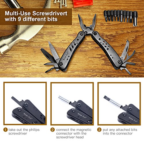 Rose Kuli Multitool Knife Pliers 12 in 1 Portable Pocket Multifunctional Multi Tools with Folding Saw Wire Cutter Mini Screwdrivers Set For Outdoor Camping Survival