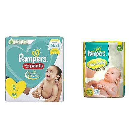 Pampers New Diapers Pants, Small (86 Count) & Pampers Active Baby New Born Diapers (72 Count)